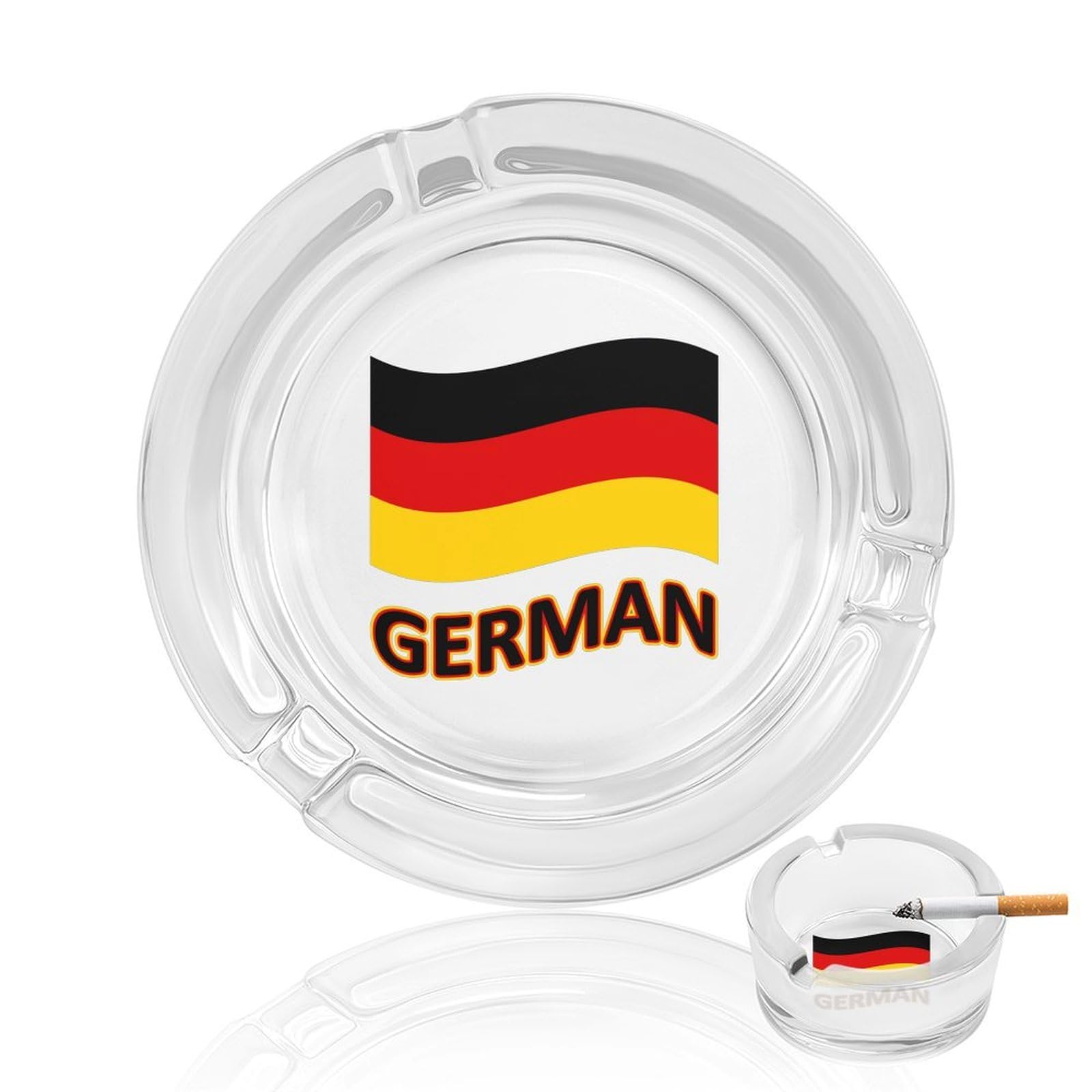 German Germany Flag Ashtray Portable Round Glass Outdoor Ash Tray for Home Office Garden Pub