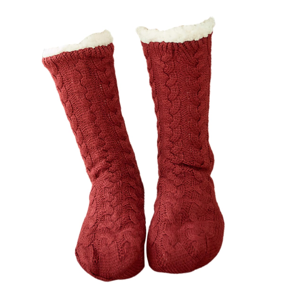 OFFSCH 1pair Stylish Women Thickened Fleece Floor Socks Breathable Tube Design for Autumn Easy to Clean Wear for Running Walking and Daily Activities Wine