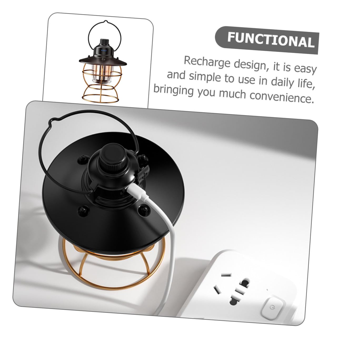 Lámpara Vintage Portátil para Camping Luz LED Recargable Linterna de Mano Multifuncional para Exteriores para Senderismo y Actividades al Aire