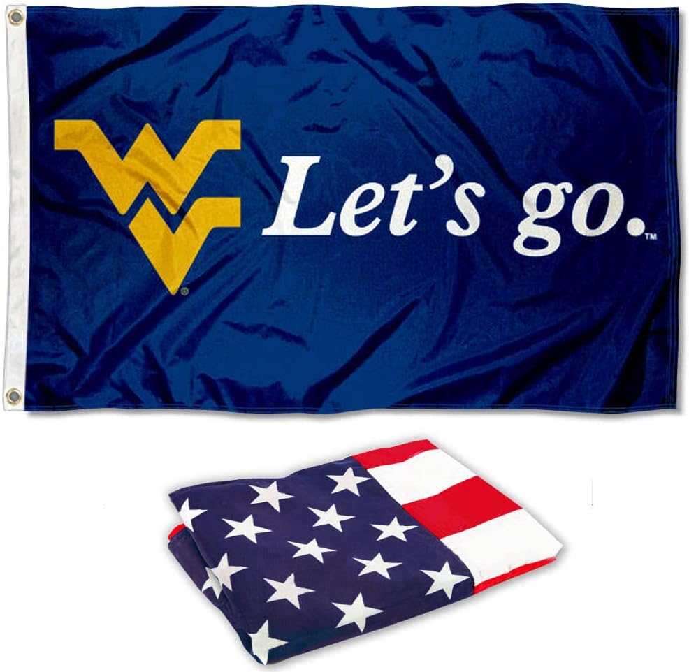 College Flags & Banners Co. West Virginia Mountaineers Let's Go Flag and USA - 3x5 Flag Set