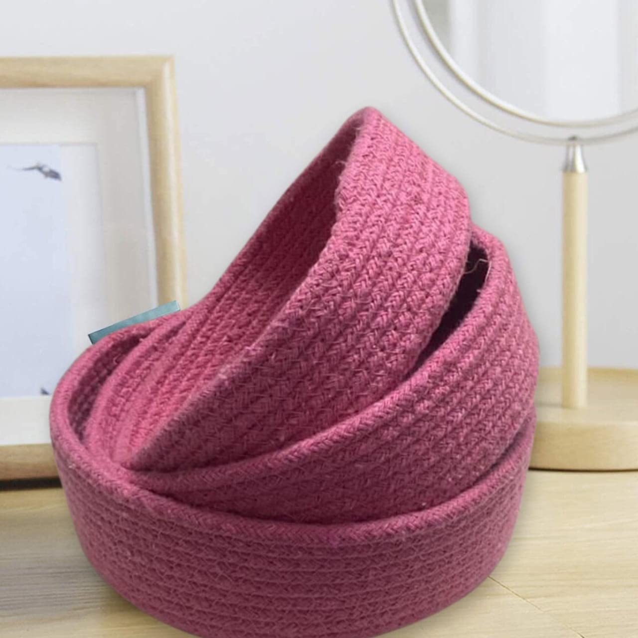GILLY BILLY 100% Natural Jute small box mini rope paper storage Round Beige basket brown hamper baby nursery tray bucket set of 3 for Living or Drawing Room,fruits, kitchen,office,shelfs (Pink) (B0C6J5B5Y2) Amazon Price History, Amazon Price Tracker