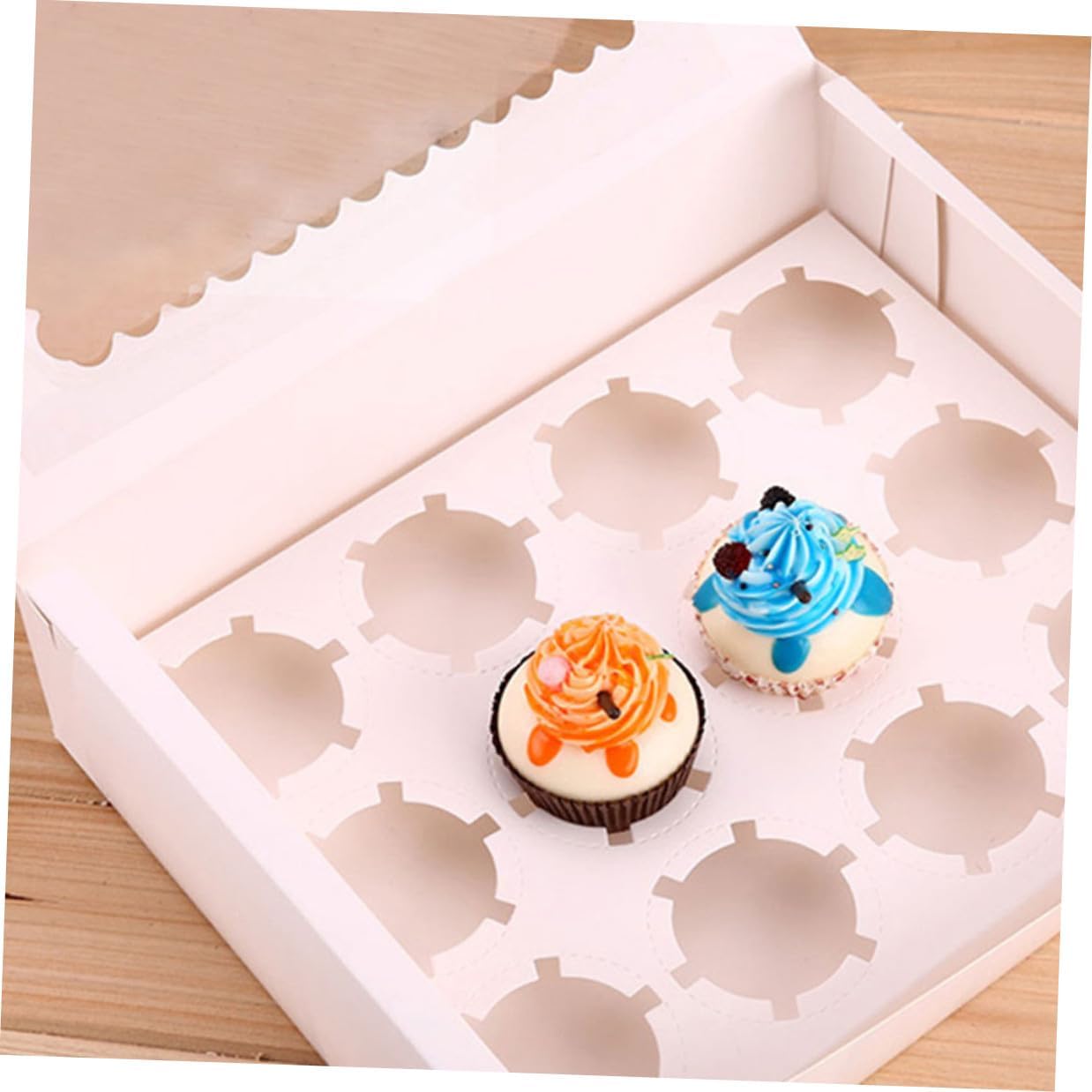 10pcs Paper Bakery Cupcake Boxes with Window Design, White Cardboard Muffin and Egg Tart Paper Case for Party and Travel Food Storage