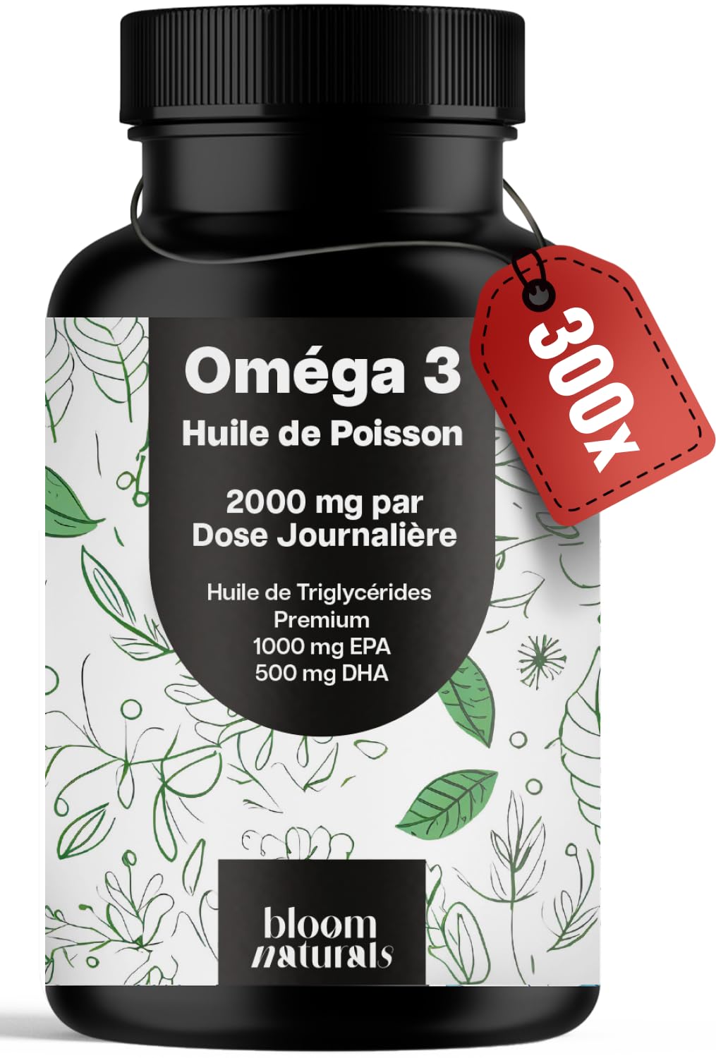 Omega 3 Huile de Poisson – 300 capsules – 2000 mg par jour | Oméga 3 EPA 1000 mg & DHA 500 mg, Forme Triglycéride – fabriqué en Allemagne