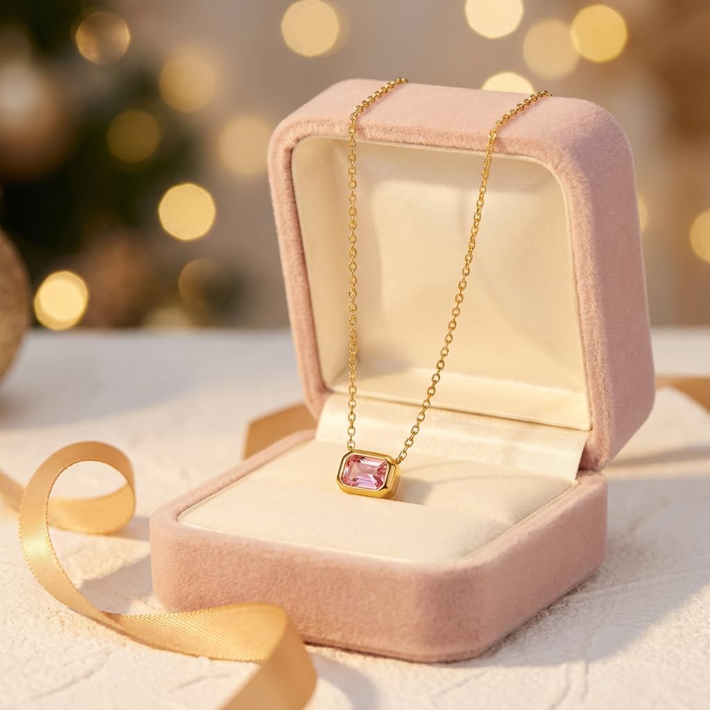 14K Gold Plated Birthstone Necklace for Women, Emerald Cut Pendant on Delicate Paperclip Chain, Dainty Jewelry Gift for Her, Birthday Anniversary Holidays - Image 6