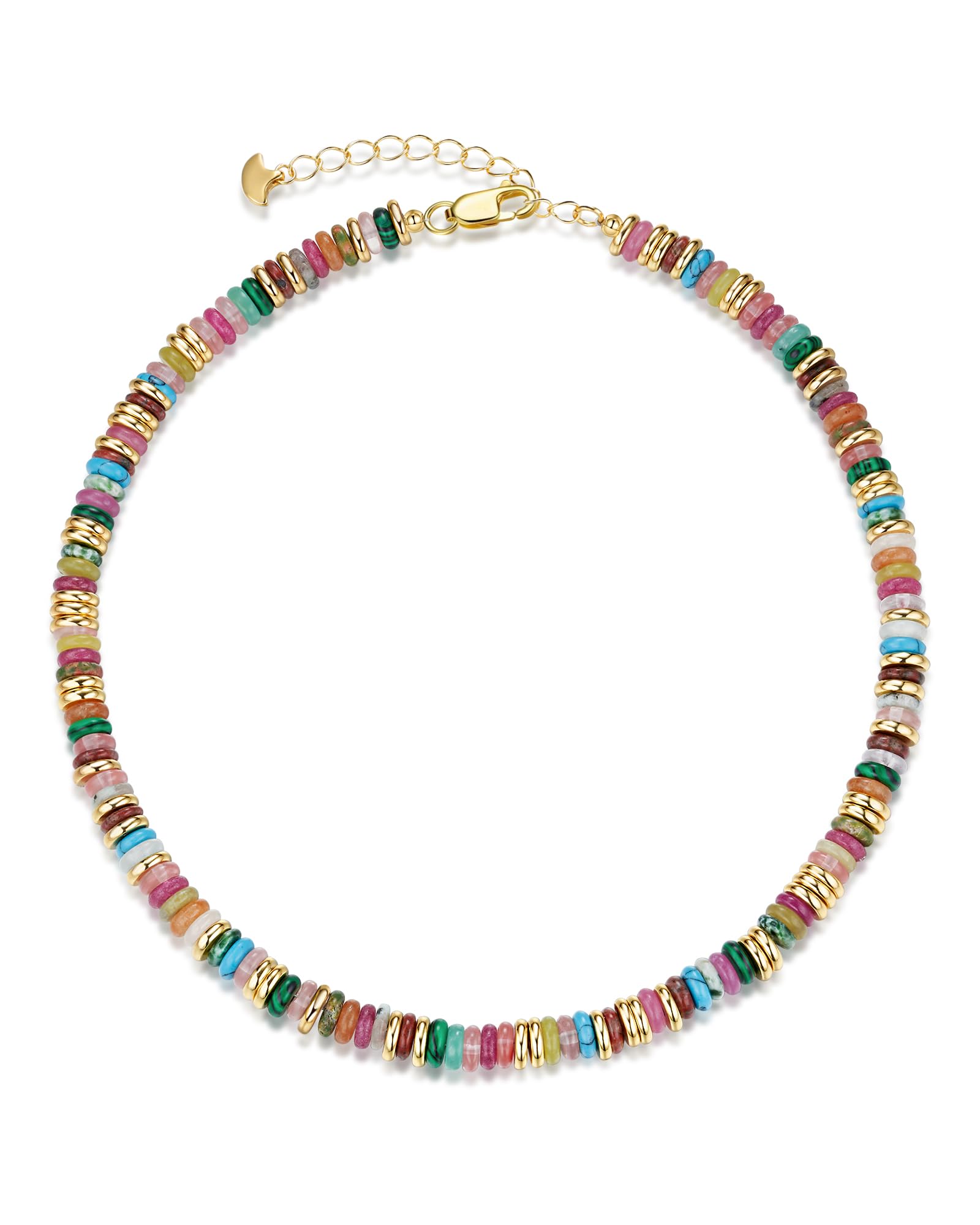 18K gold plated Colored Natural Gemstone Quartz Crystal Bead Stone Healing FULLY ADJUSTABLE Statement Necklace Choker for Women by SNGIA, Colorful Rainbow Beaded Strand Tennis Trendy Bohemian Preppy Retro Handmade Jewelry Gifts, Multicolor Vintage Unique Cute Baroque Summer Beach Fashion Nickle Free Accessories