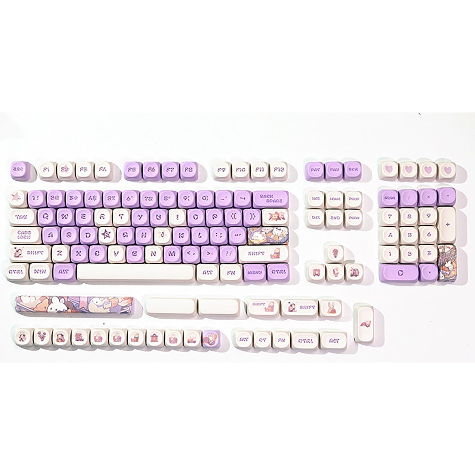 Ensemble de Touches Rondes Violettes en PBT 131 Touches avec Profil MOA de Lapin Mignon pour Filles et Enfants, Clavier personnalisé pour Clavier de Jeu mécanique à Disposition ANSI,A