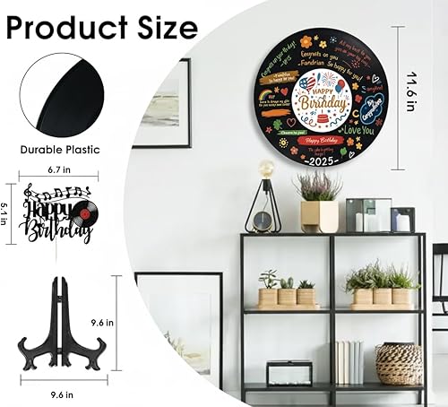 Juego de libro de invitados de cumpleaños de vinilo, decoración de discos de vinilo firmables con 12 marcadores de colores, decoración de pastel de