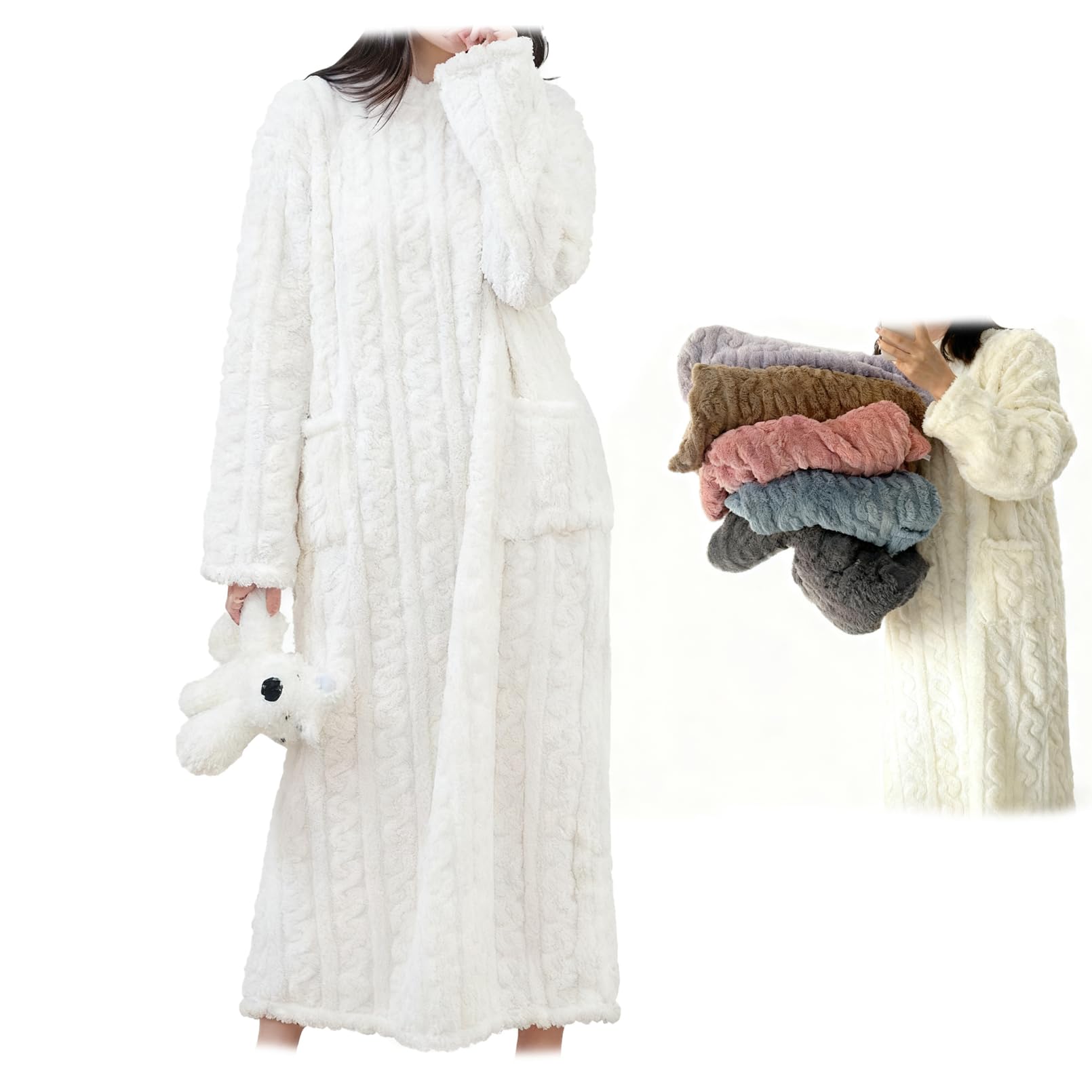 Bpoeee Warm Winter Loungewear Set – Soft Coral Velvet Pajamas, Cozy Fleece Home Clothes for Women, Sleepwear (White,L)