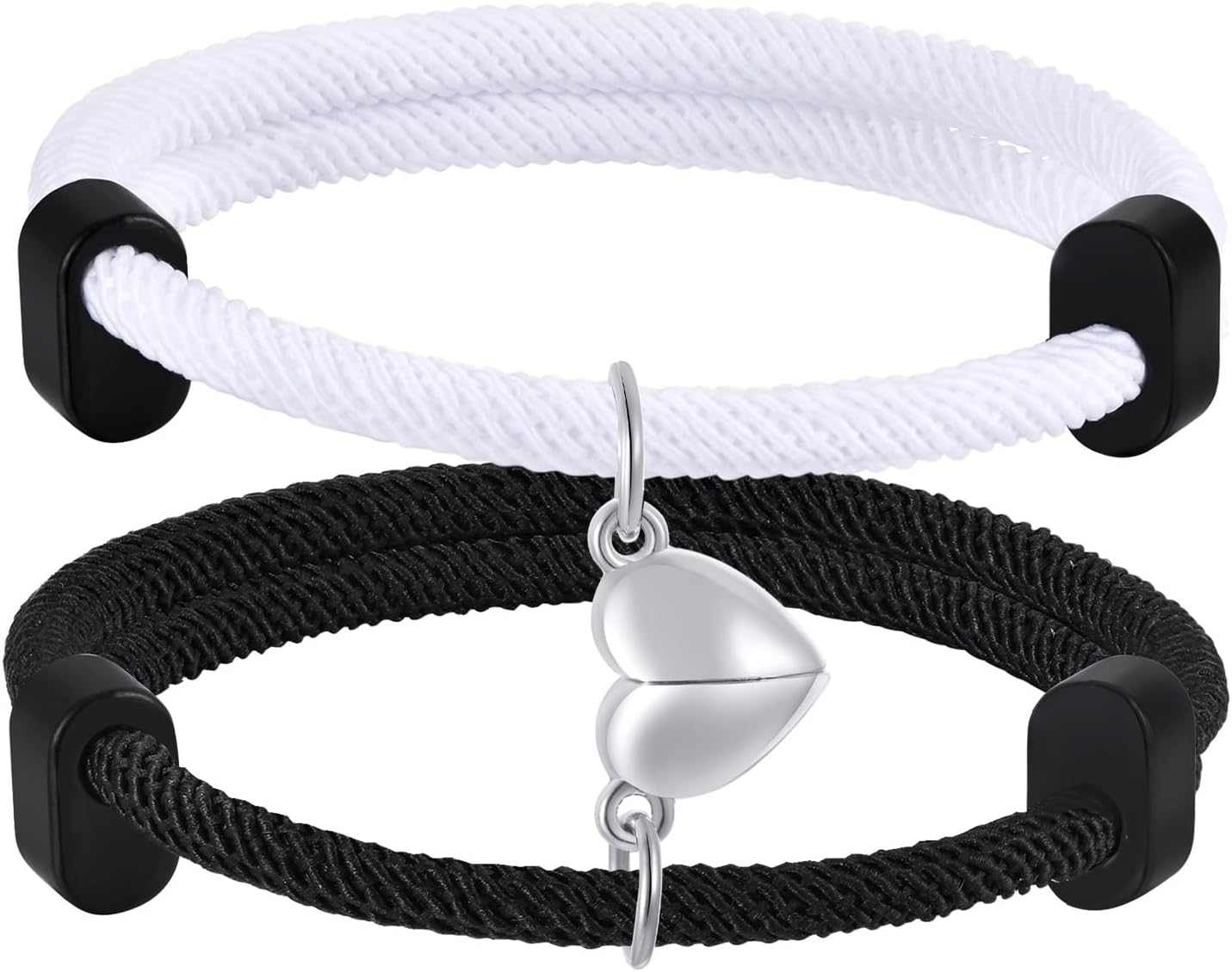 Valentines Day Gifts for Him - 2Pcs Heart Matching Couples Bracelets for Him and Her Adjustable Rope Bracelet for Best Friend Husband Wife Anniversary Birthday Relationship Jewelry Gift for BF GF