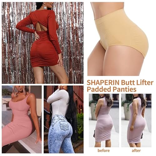 Shaperin Womens Butt Lifter Padded Panties High Waist Hip Enhancer Briefs Seamless Tummy Control Body Shaper Underwear (Small,Nude) #TOP4