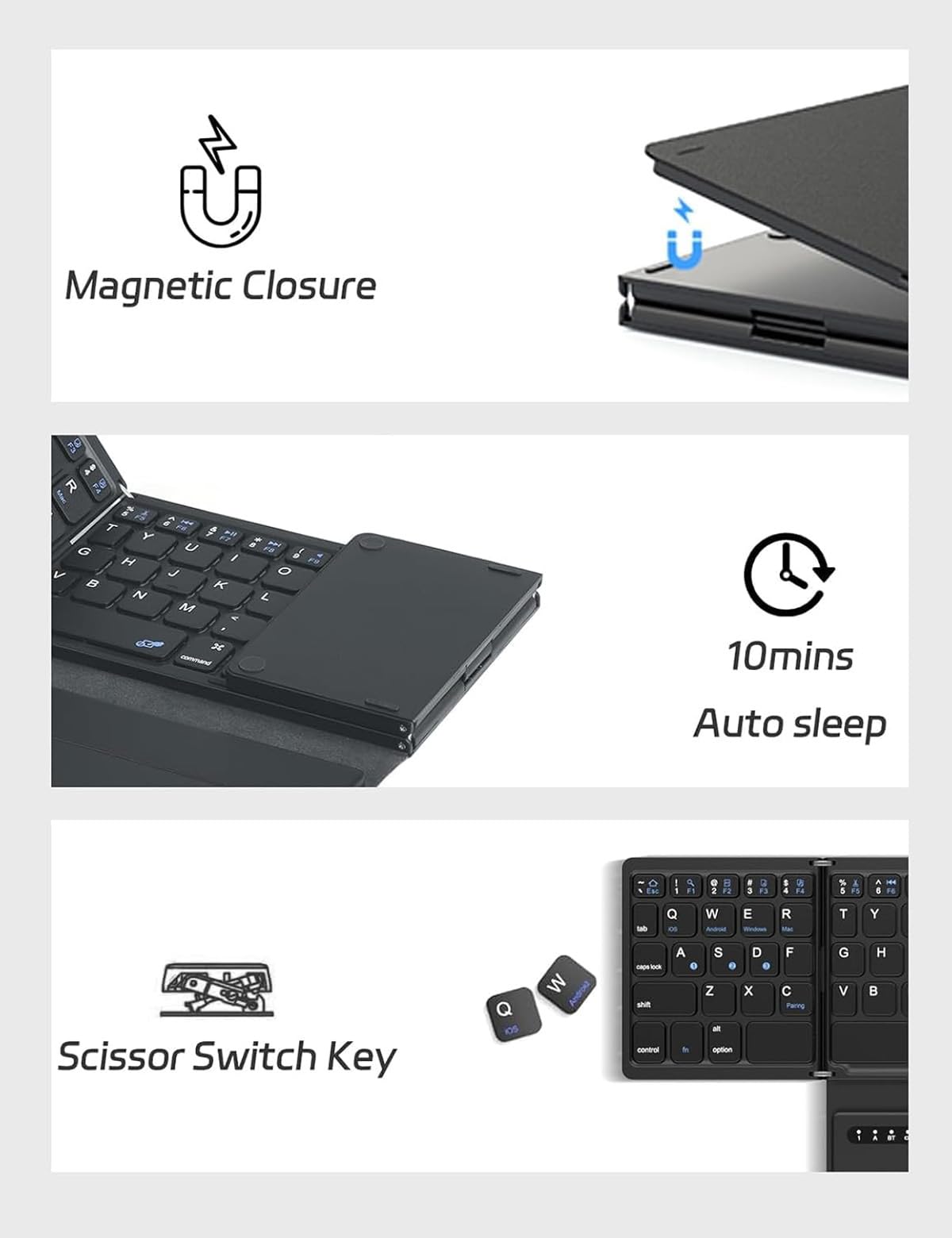 zenrich Tastiera Bluetooth pieghevole con touchpad/tastierino numerico/supporto, tastiera wireless pieghevole portatile da viaggio per Android iOS Windows Tablet Smartphone (sincronizzazione fino a 3