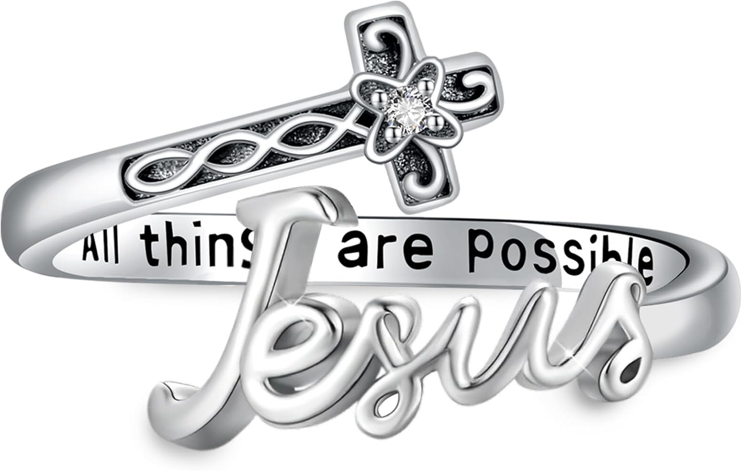 ONEFINITY Cross Rings for Women 925 Sterling Silver Faith Cross Adjustable Ring Christian Spoon Rings Religion Jewelry For Women Daughter Friend