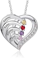 Personalized 925 Sterling Silver Mom Necklace with 3-4 Birthstones & Engraved Names - Custom Family Jewelry for Grandma, Anniversary Gifts