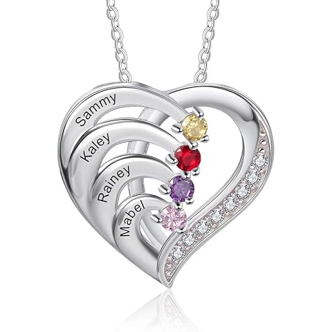 Gifts for Mom Grandma, Necklace with 2-6 Birthstones Personalized Family Pendant Wo...