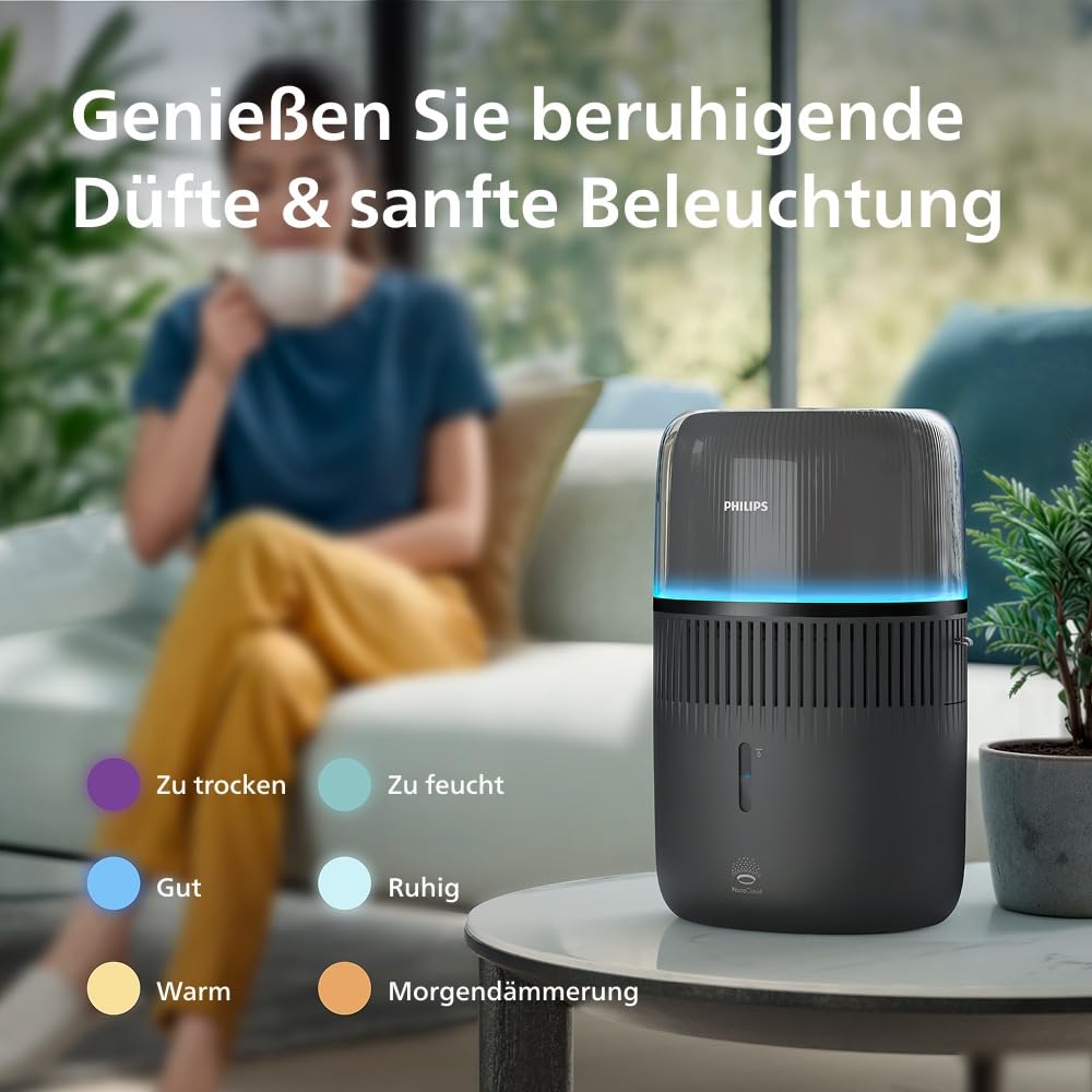 Philips 5000 Series Smart Verdunstungsbefeuchter 45m² 12dB leise NanoCloud 300 ml/h 4,5L Tank Schwarz HU5600/03