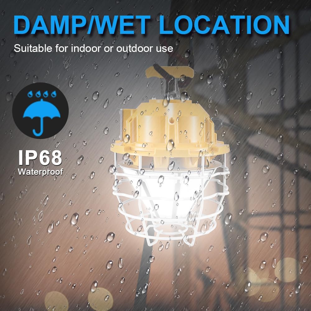 LED Temporary Work Light 250W 37500LM 5000K Daylight White High Bay led Construction Light with Hook Portable Linkable Durable LED Job Site Lighting for Damp Location Indoor Outdoor Area Lighting