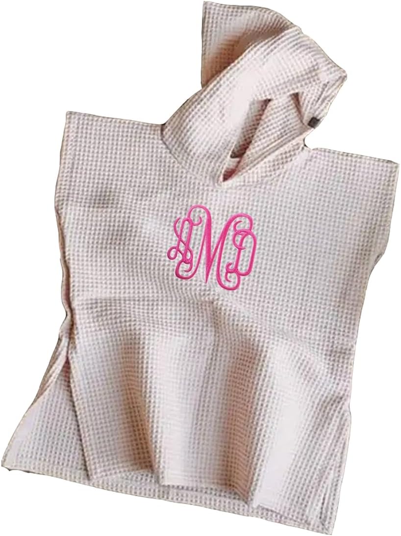 Maylian Kids Waffle Beach Towel Poncho - Custom Embroidered Personalization or Monogram - Hooded Beach Towel - Bath Towel