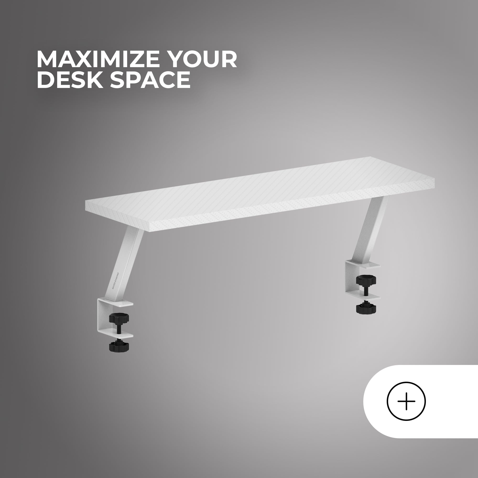 MARS GAMING MGDS, Ergonomic Monitor Stand Riser, 60X20CM Carbon Fiber Table Top, Steel Frame, White