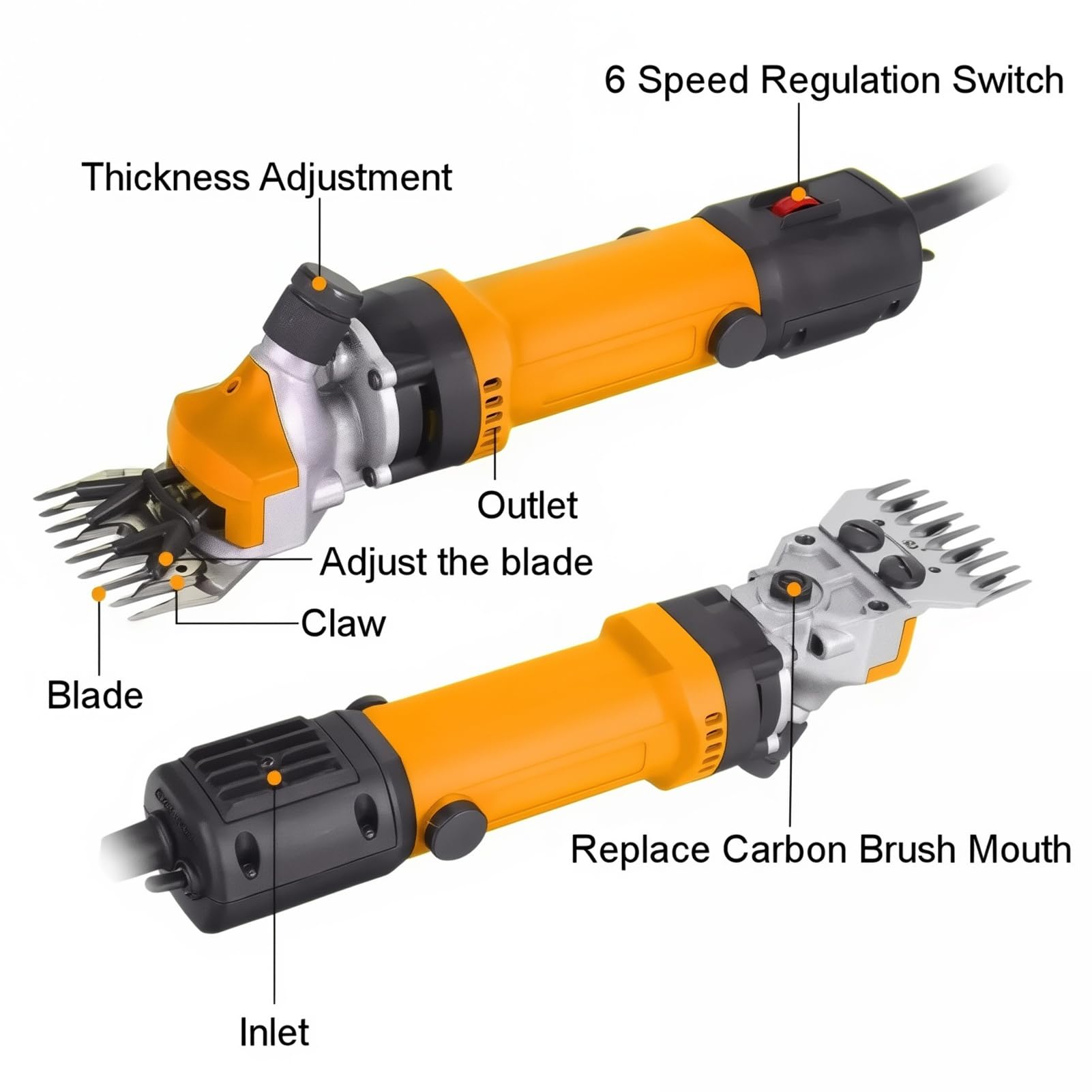 Esquiladora Eléctrica para Ovejas 850W, Cortadora con Ajuste de 6 Velocidades & Cuchilla Profesional de 13 Dientes, Cuchilla de Acero Inoxidable Tijeras Eléctricas para Lana para Cabras Black 9-Teeth