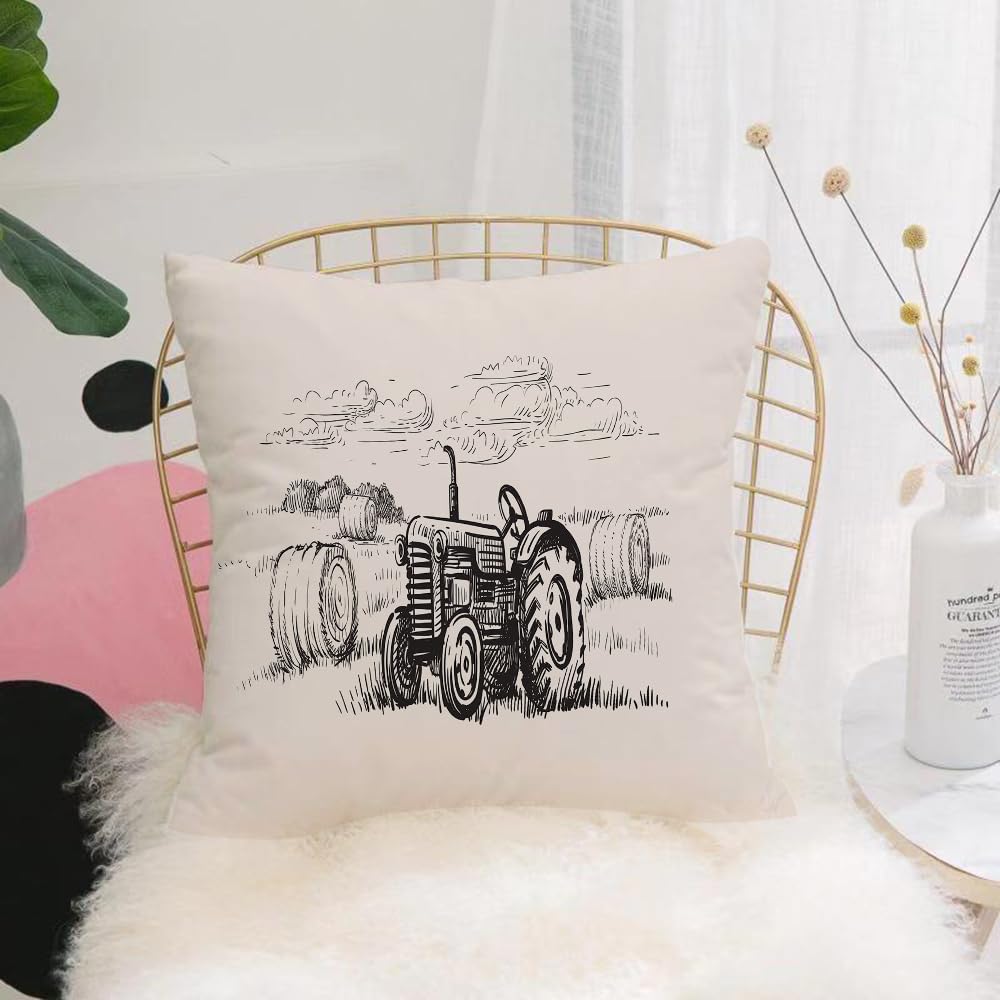 Hyosxw Retro Tractor In Field Hand Drawn Illustrati - A2 Cushion Cover,Throw Pillow Case Home Decorative For Living Room Bedroom Sofa Chair 18X18 Inch,Retro Tractor In Field Hand Drawn Illustration. Vector.,Pillowcase 45X45cm