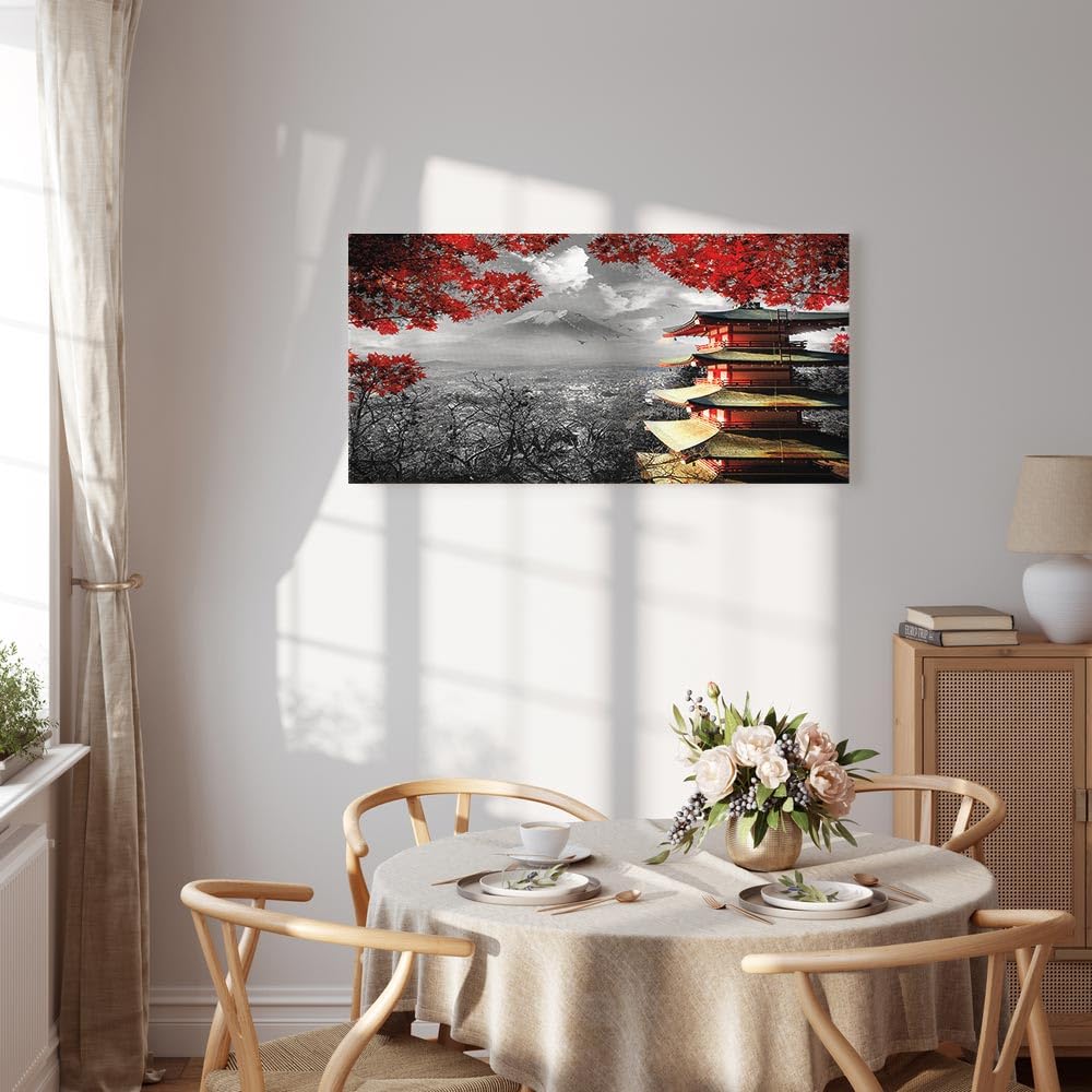 murando Cuadro en Lienzo Japon 120x60 cm 1 parte Impresión en Material Tejido no Tejido Impresión Artística Imagen Gráfica Decoracion de Pared Paisaje Rojo c-C-0241-b-a