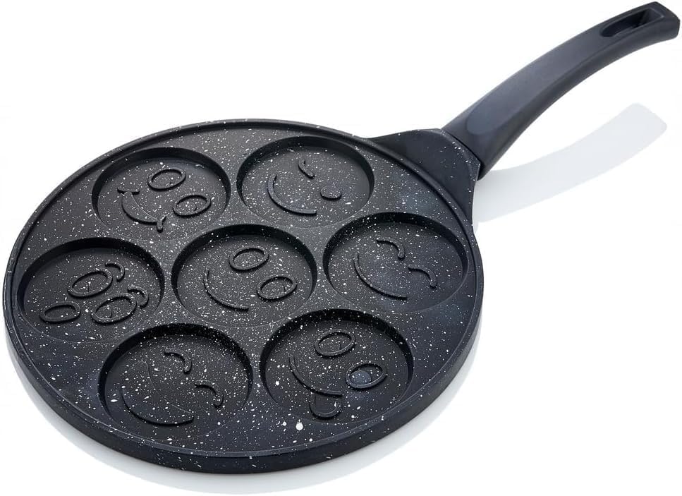 Orret Home 27 Cm Döküm Granit Emojili Pancake Tavası | Yapışmaz Granit Kaplama Krep ve Pancake Tavası | Dayanıklı ve Eşit Isı Dağılımlı Tava