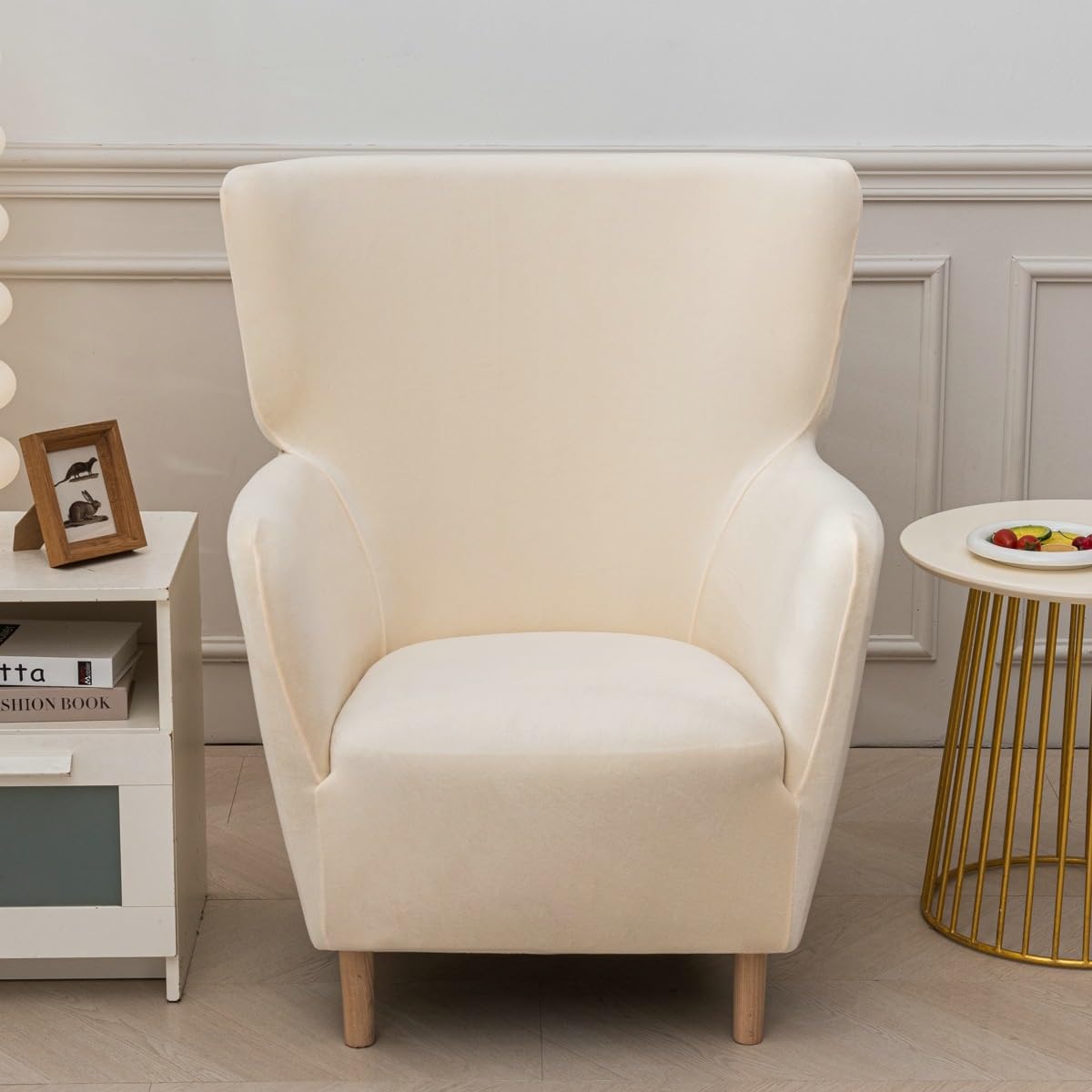 Rivestimento Poltrona Schienale Alto 1 Pezzo, Copripoltrona Elasticizzato Velluto Con Braccioli, Copertura Decorativa Per Sala Banchetti, Soggiorno(A-Beige,1PCS)