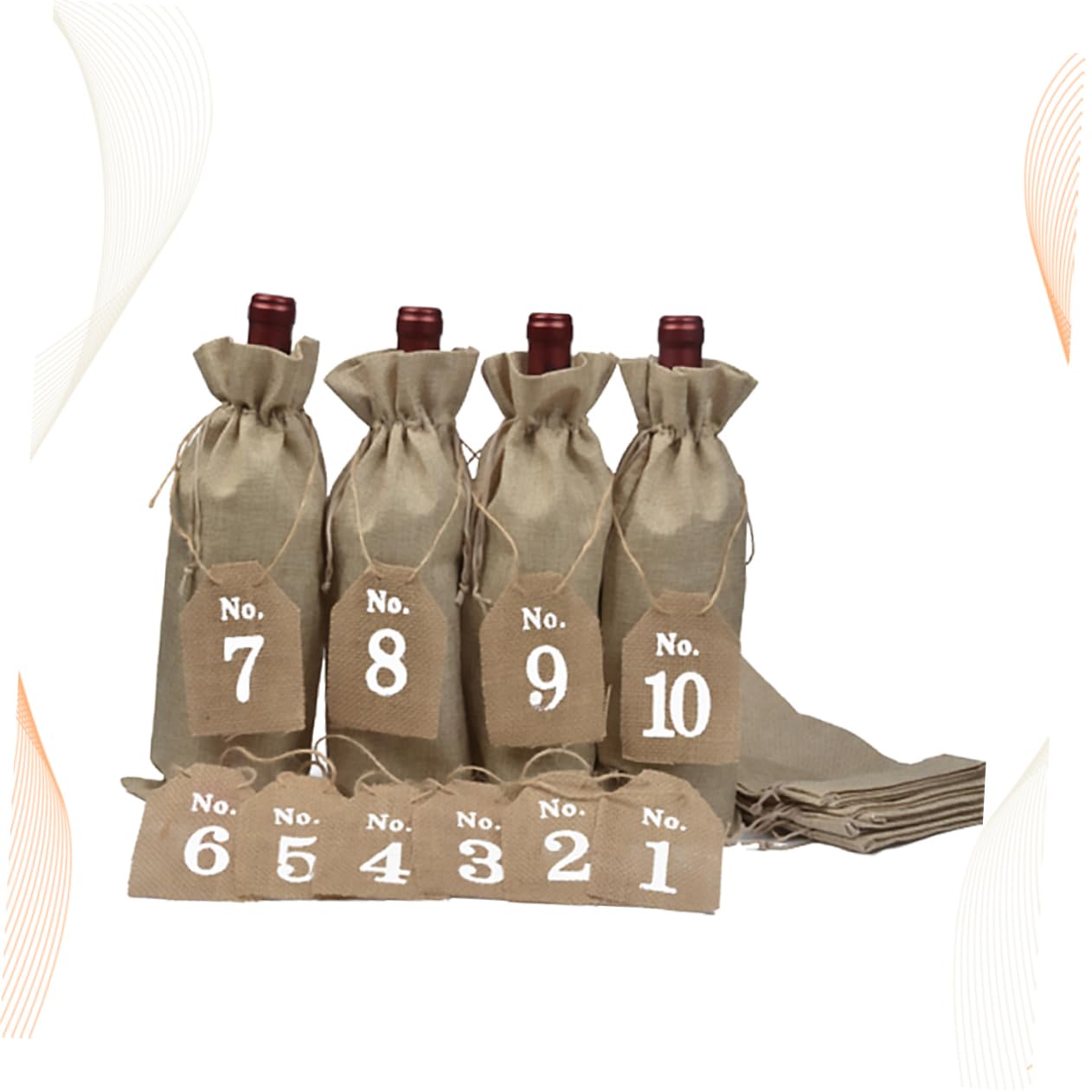 Paquet à Vin et Rangement de Bouteilles de Vin Lot de 20 en Toile de Jute et Étiquette Numérotée avec Cordon de Serrage pour Décoration de Fête