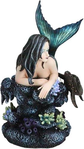 Miniatura 5 de Ebros Gift Seductive Siren Maiden Mermaid with Green Iridescent Tail and Turtle Companion Resting by Coral Rocks Statue Nautical Sirens of The Seas