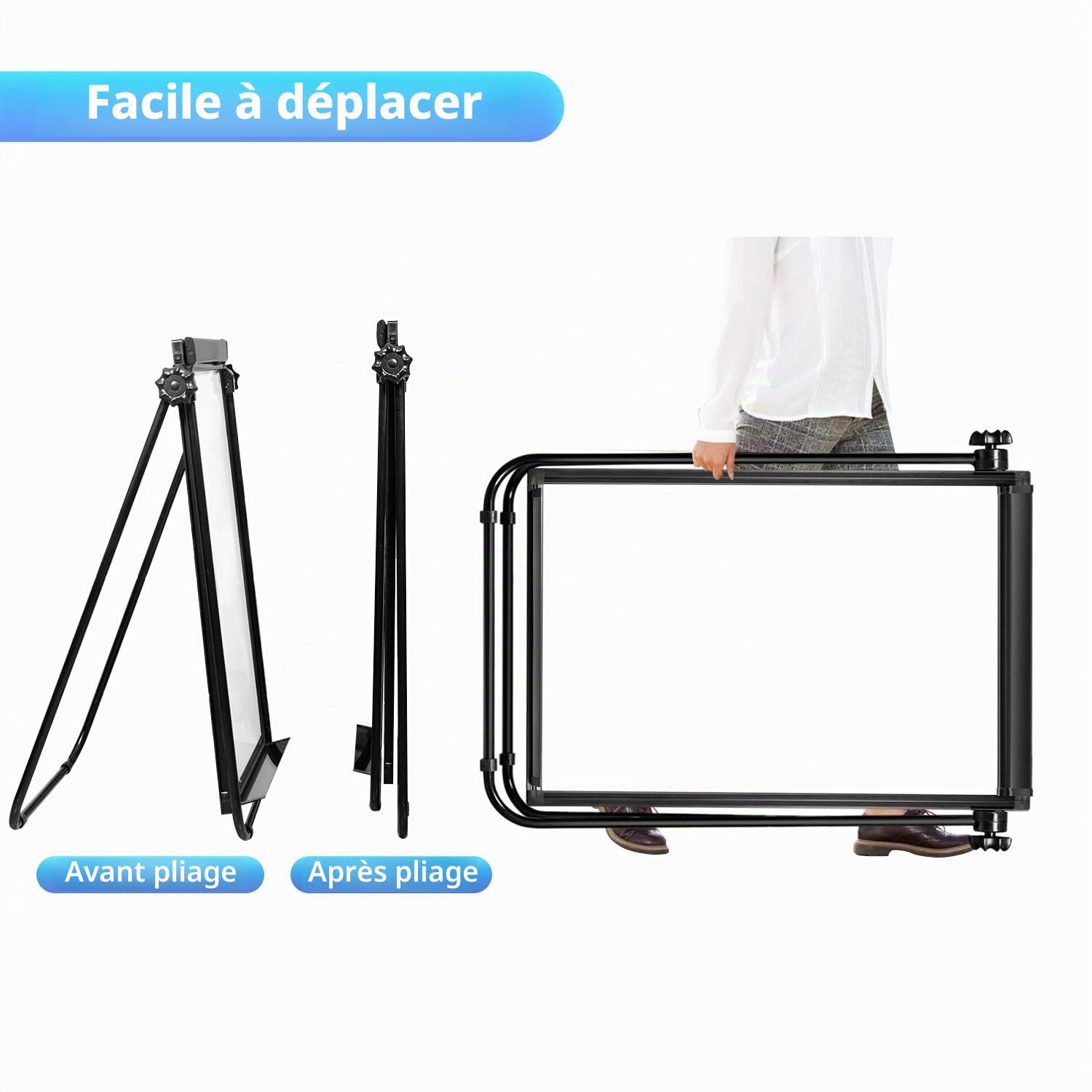 maxtek Tableau Blanc Effacable sur Pied 90 × 60 Cm, Tableau Blanc Magnetique avec Aluminium U-Support, Double Face Whiteboard Effacable à Sec, Mobile Paperboard Pliable Hauteur RéGlable