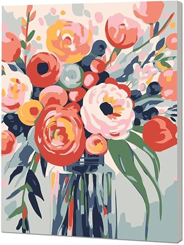 Pintura por números para adultos y niños kits fáciles para principiantes lienzo enmarcado de madera flores tablas grandes pintura acrílica de color