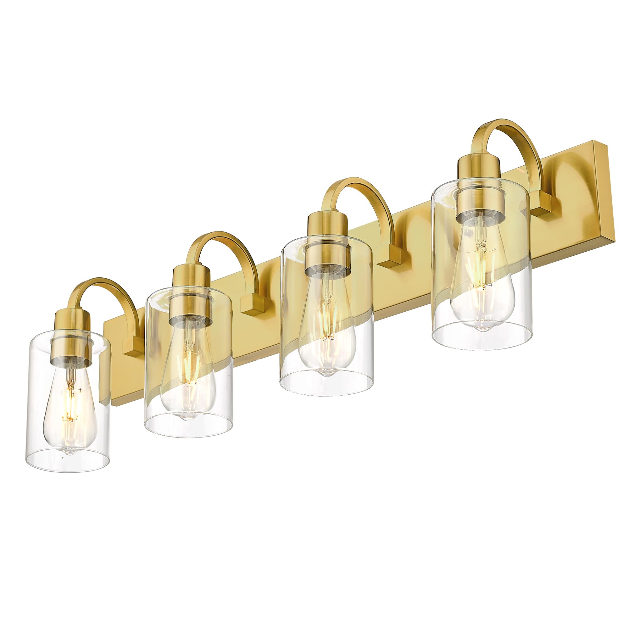 Emliviar 30 Inch Gold Vanity Light, 4-Light Bathroom Light Fixtures with Clear Glass Shade, Brushed Gold Finish, YCE237B-4W BG