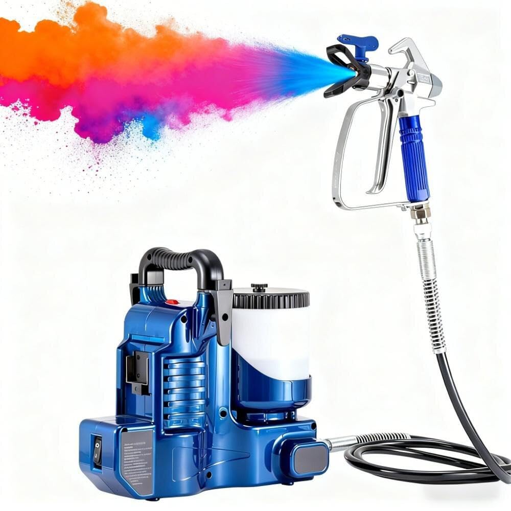 Spruzzatore di Vernice Ad Alta Pressione da 500w Min,Macchina a Spruzzo Airless Senza Fili,Spruzzatore di Vernice Portatile 1,2 L, Batteria al Litio 21v, Regolabile a 6 One Battery