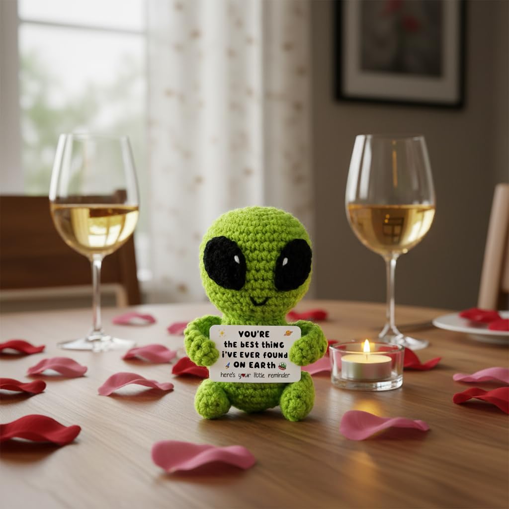 Gifts for Him Her Men Boyfriend Girlfriend Handmade Positive Crochet Alien Valentine's Day Anniversary Birthday Funny Romantic Gifts My Love Men Women Husband Wife Gift