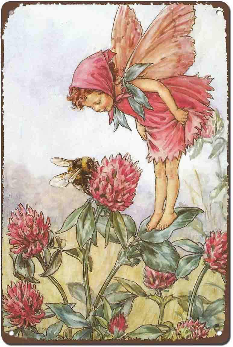 Yelacecca The Red Clover Fairy Flower Fairigarden Ative Country Home Funny Vintage Metal Sign Poster 8X12 Inches