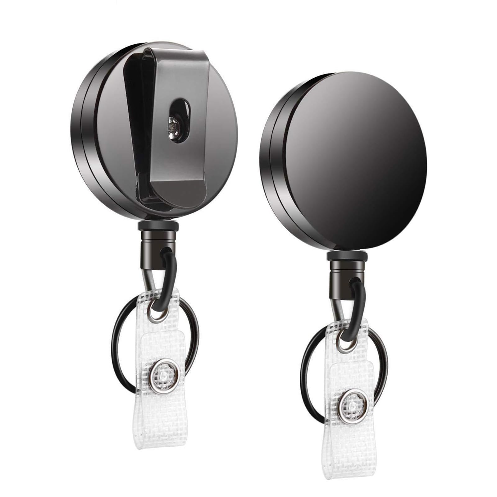 Retractable Badge Holder with Steel Cord & Belt Clip, 2 Pack Heavy Duty Retractable Keychain, ID Badge Holder Lanyard Key Ring for ID Cards, Name Tags, Office Use, Key Chains for Men