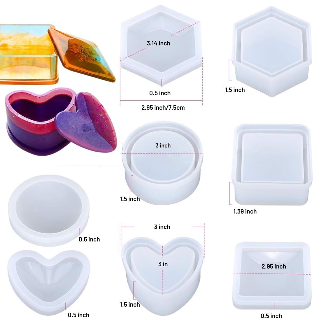 Oytra Resin Art Mould Set - 4 Piece Silicone Molds -2