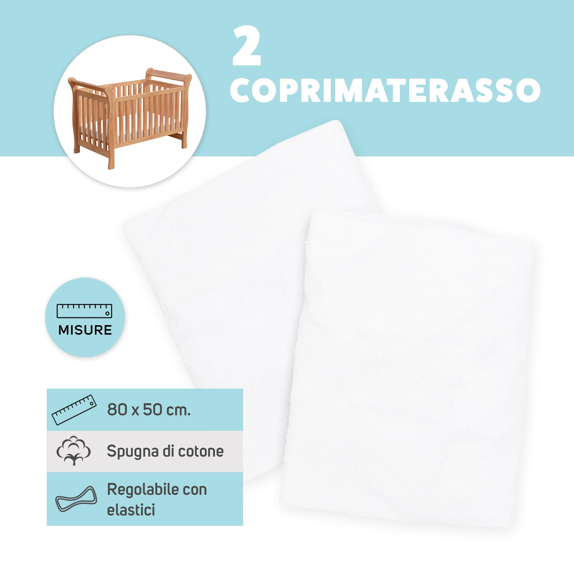 Coprimaterasso Regolabile Impermeabile 50x80 cm Bianco, 2 Pezzi