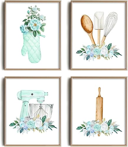 Miniatura 9 de Regalo para cocineros y chefs  Letreros de cocina retro y modernos con flores cian de pavo  Decoración artística de pared de comedor de cocina verde