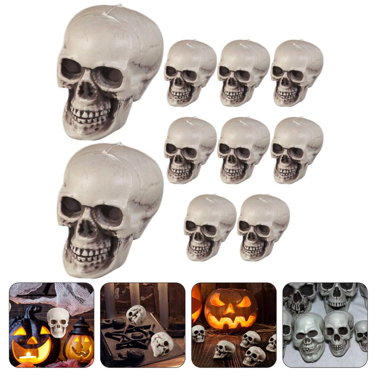 Uonlytech 40 Pezzi Teschio Realistico in Plastica Pe Beige per Decorazione Halloween, Accessorio Resistente per Foto e Scherzi, Ornamento Spaventoso per Festa e Casa