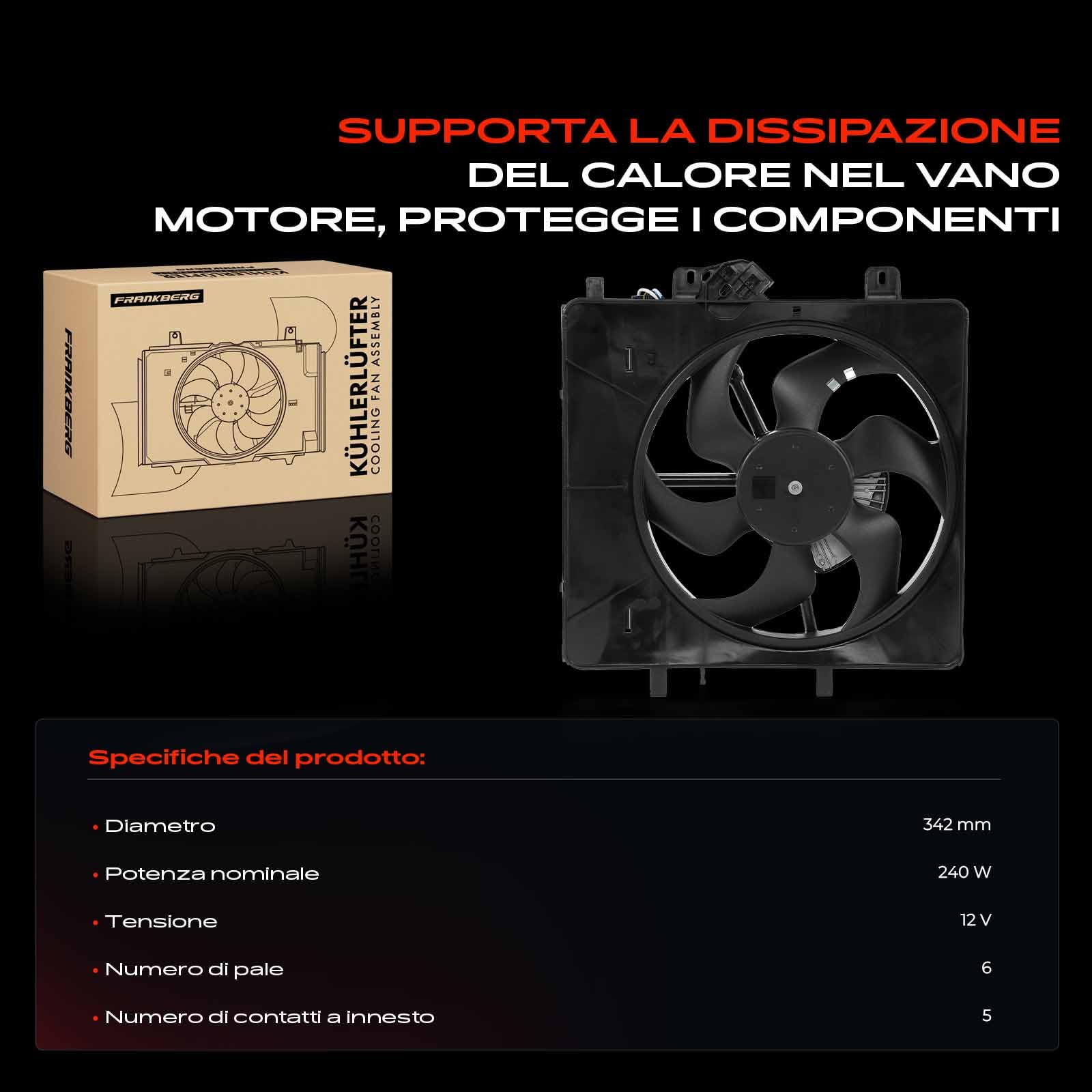 Frankberg Ventola di raffreddamento Ventola Radiatore ad acqua Compatibile con C3 I FC FN 1.4L C2 JM 1.1L C3 I FC FN 1.1L C2 JM 1.4L 1007 KM 1.6L Replace# 47335