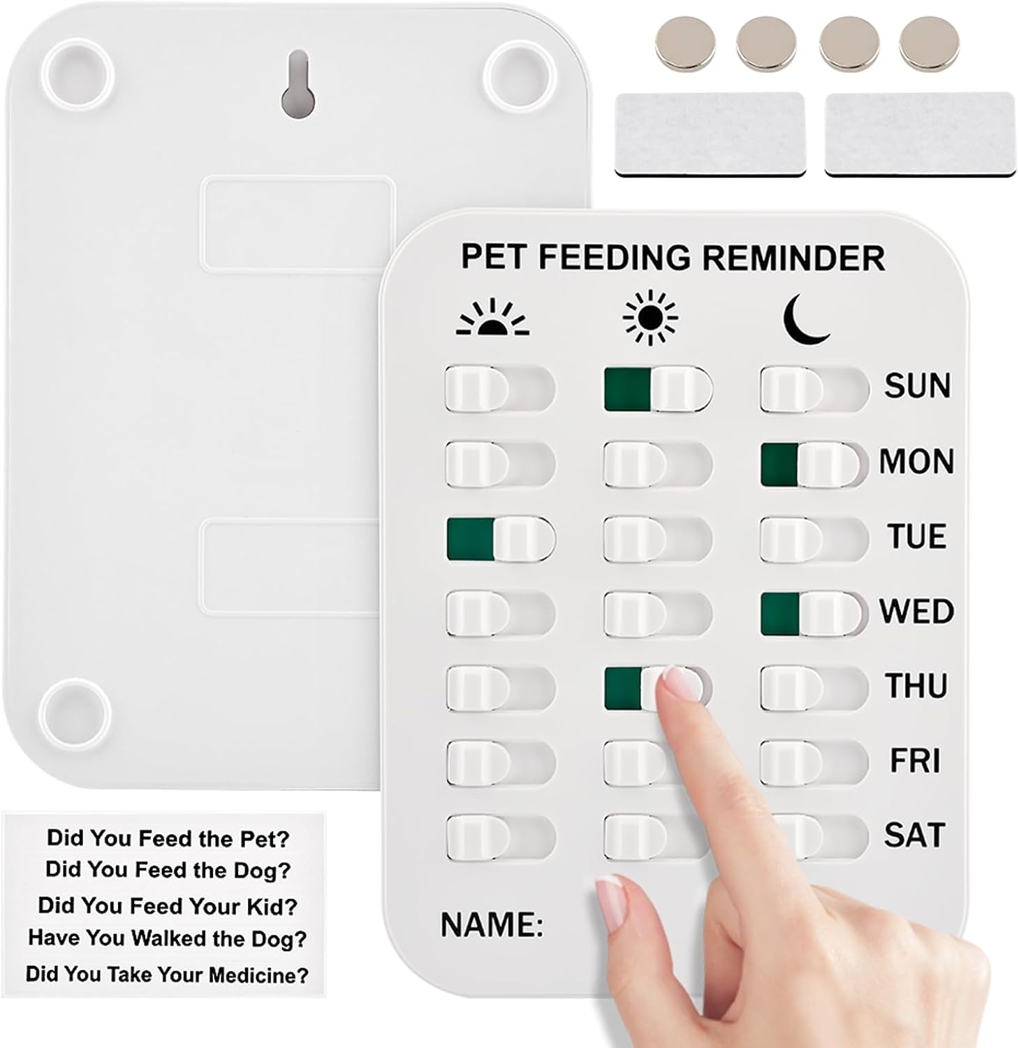 Pet Feeding Reminder for Dogs Cats, Dog Fed Sign Tracker 3 Times A Day Chart Slider Sign Helps You to Track Pet Feeding and Medication, Easy to use On Fridge Or Wall(Color:White)