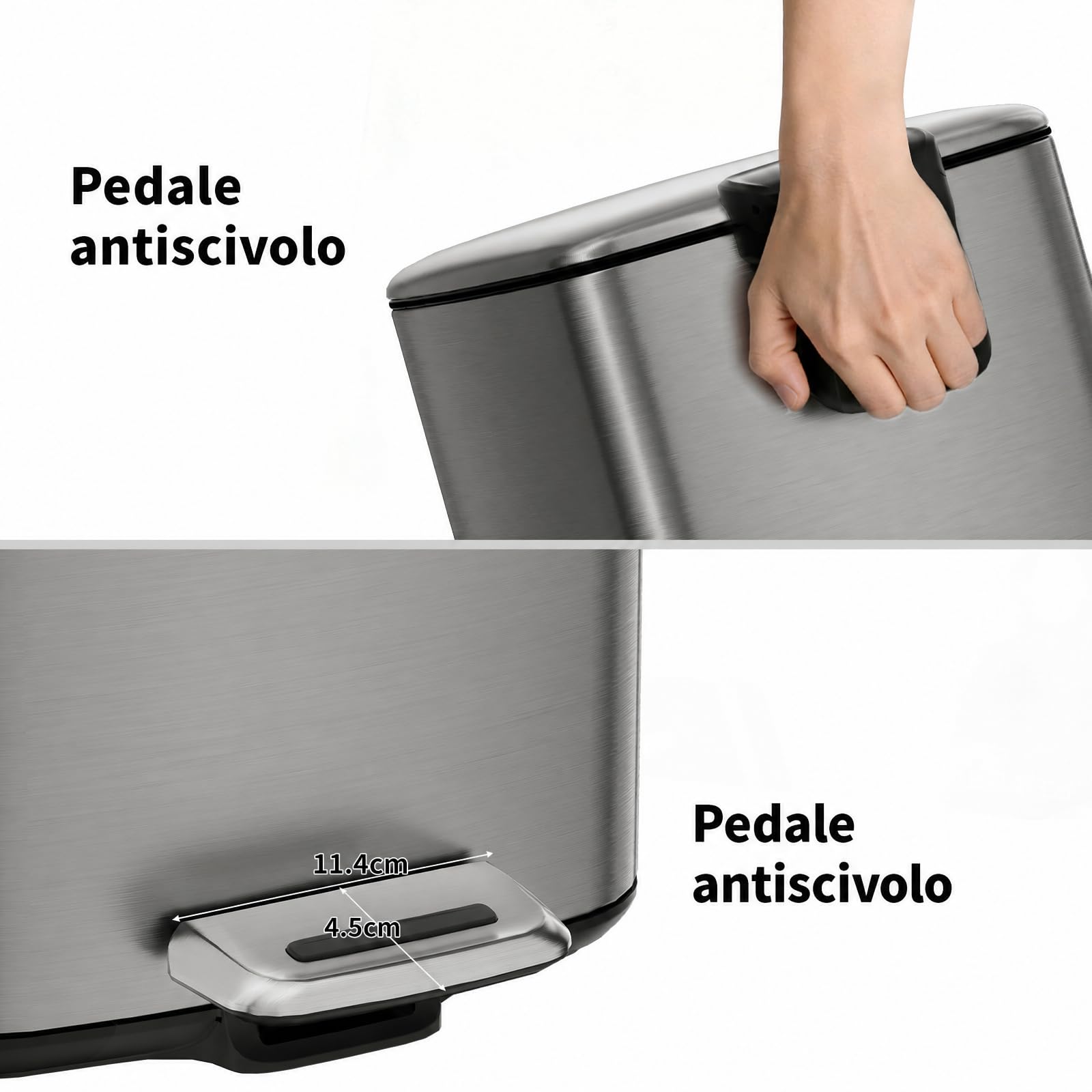 mVm Pattumiera Slim da Cucina in Acciaio Inox, 30L Forma Rettangolare Alta e Stretta, Coperchio Sottile Soft Close, Secchio Interno Rimovibile, Pedale Antiscivolo, 4 Colori