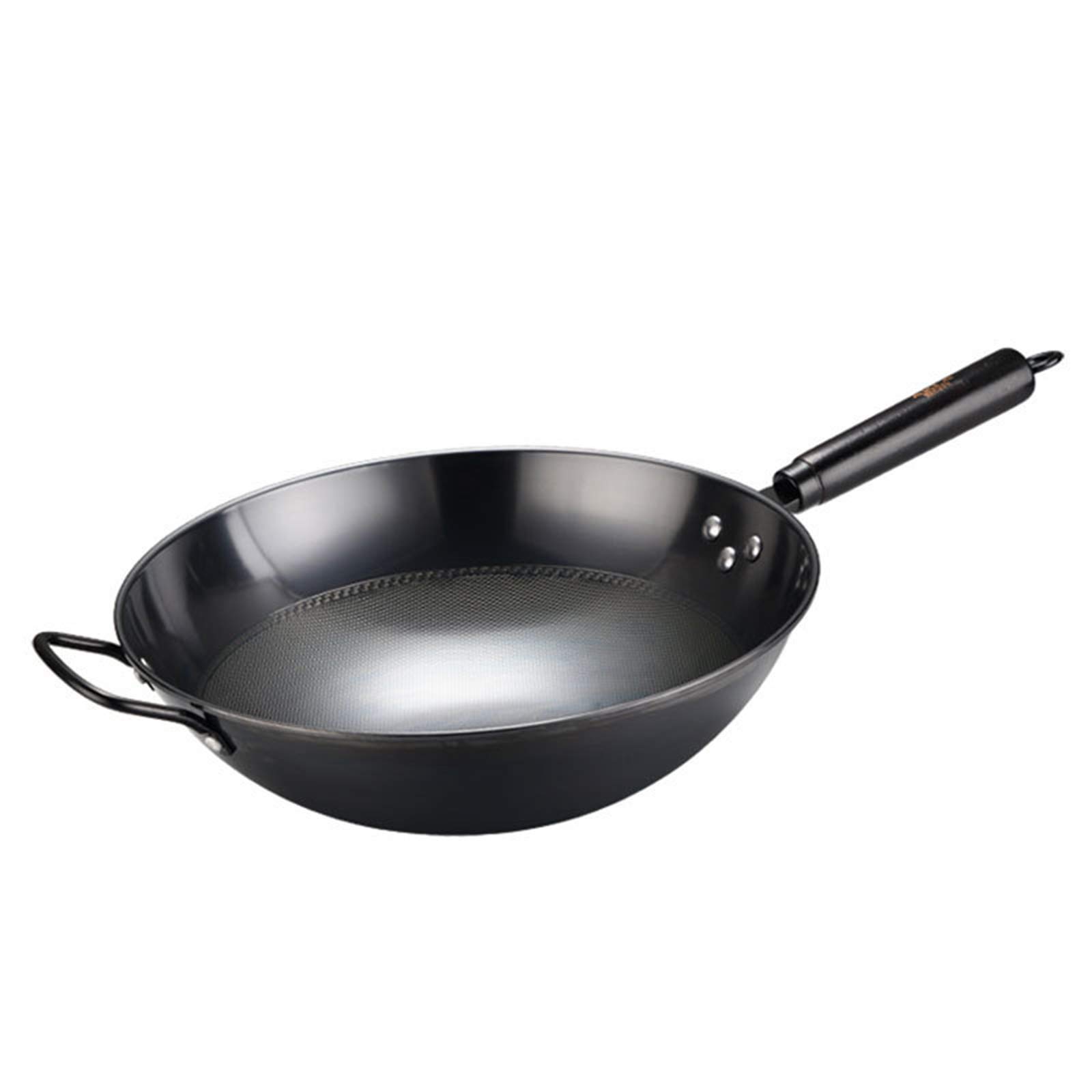 Kelunis Black Chinese Hand Hammered Iron Woks, Uncoated Stir Fry Pans With Help Handle, More Suitable For Gas Stove, Recommended For 2-8 People