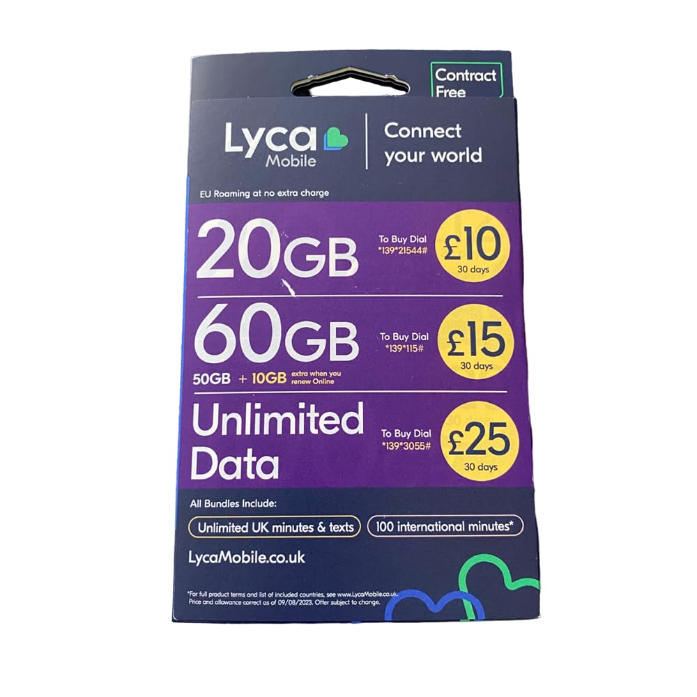 5 X Lyca Network,Pay As You Go Simcard,Sealed.