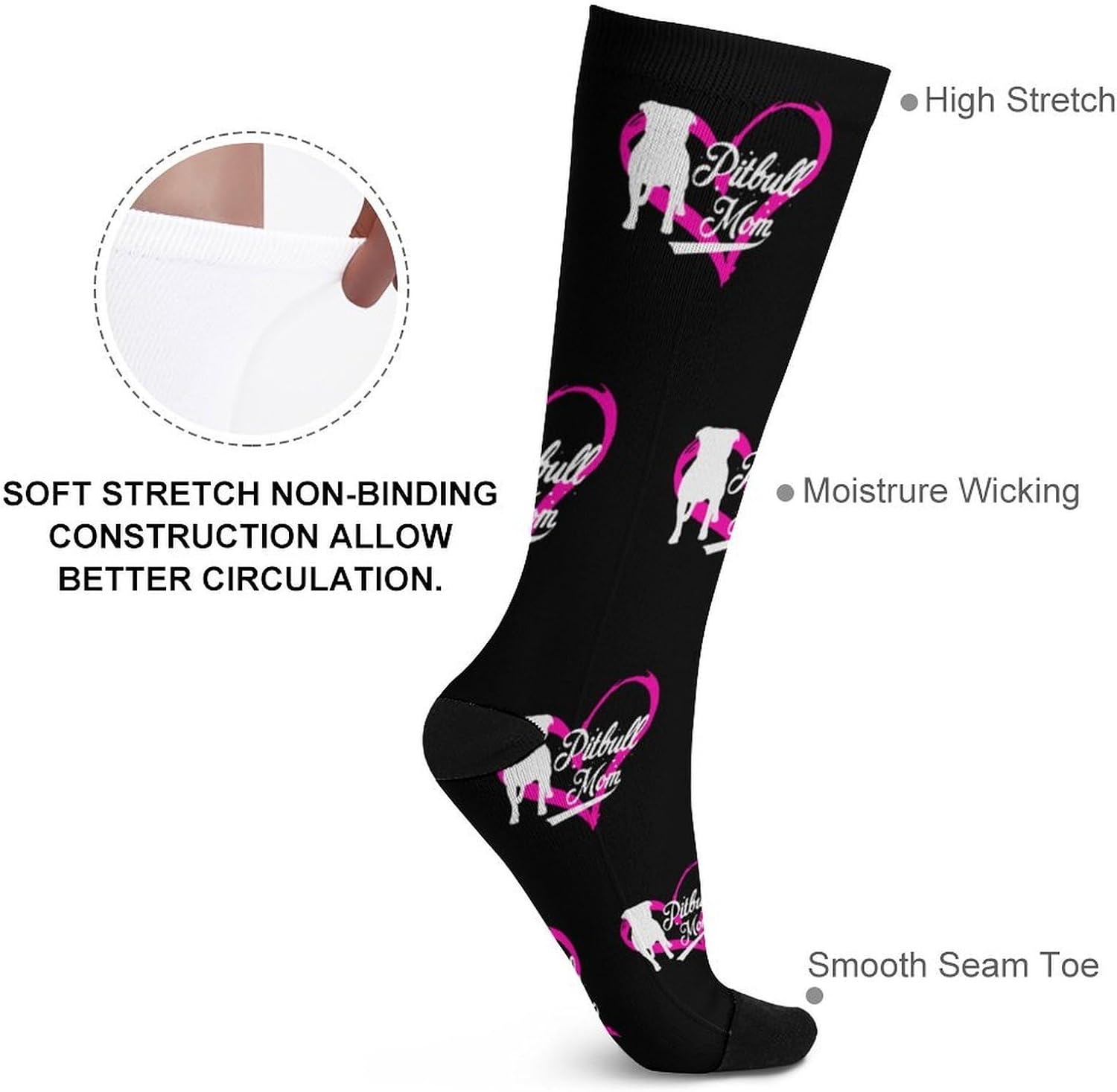 Proud Pitbulls-Mom Knee High Socks Athletic Long Stockings Sport Casual Crew Tube Sock Boot