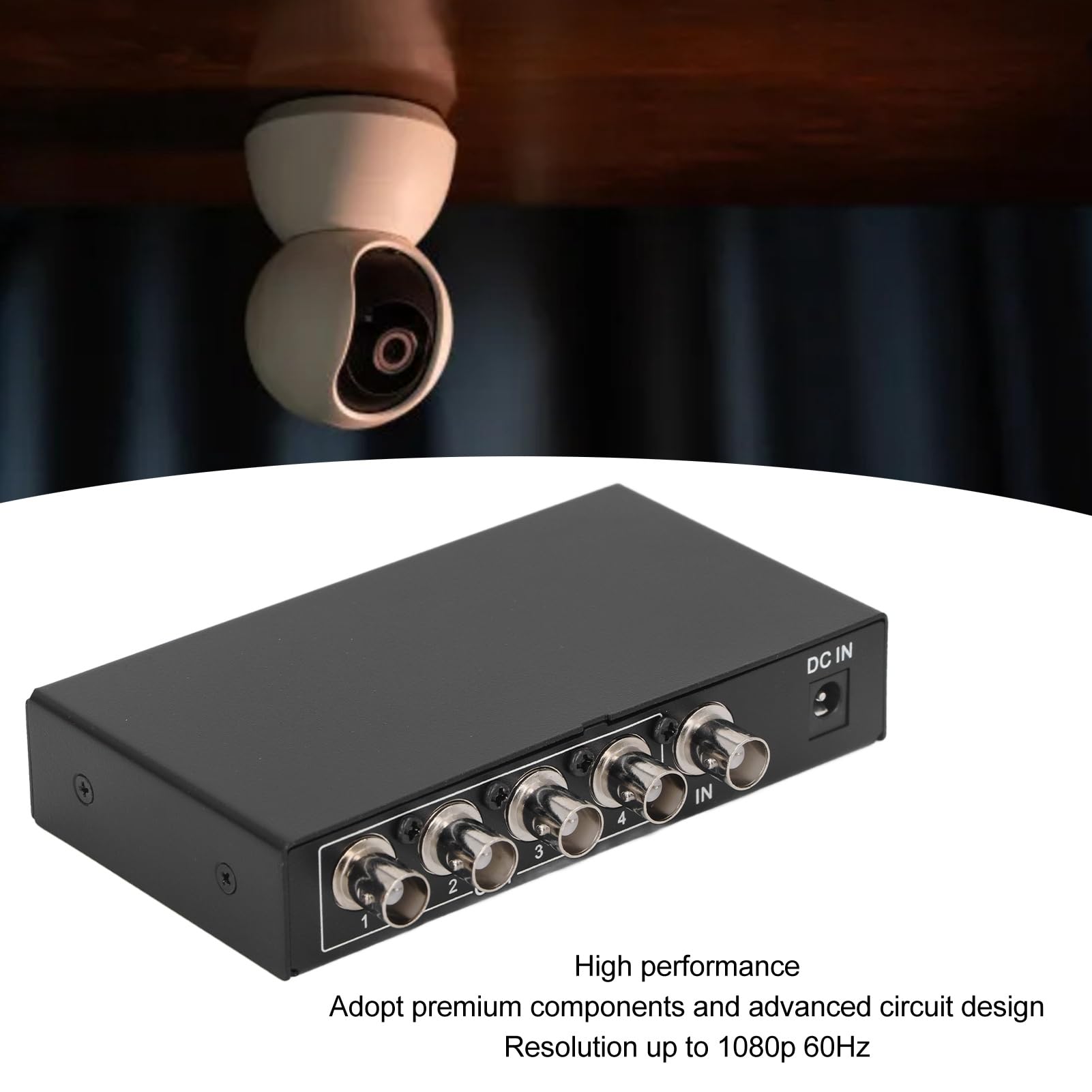 Splitter Video BNC 1 Ingresso e 4 Uscite, Splitter Video HDMI Completo 1080P, Splitter Video BNC per Riunioni Video Home Theater Insegnamento Multimediale (Spina europea)