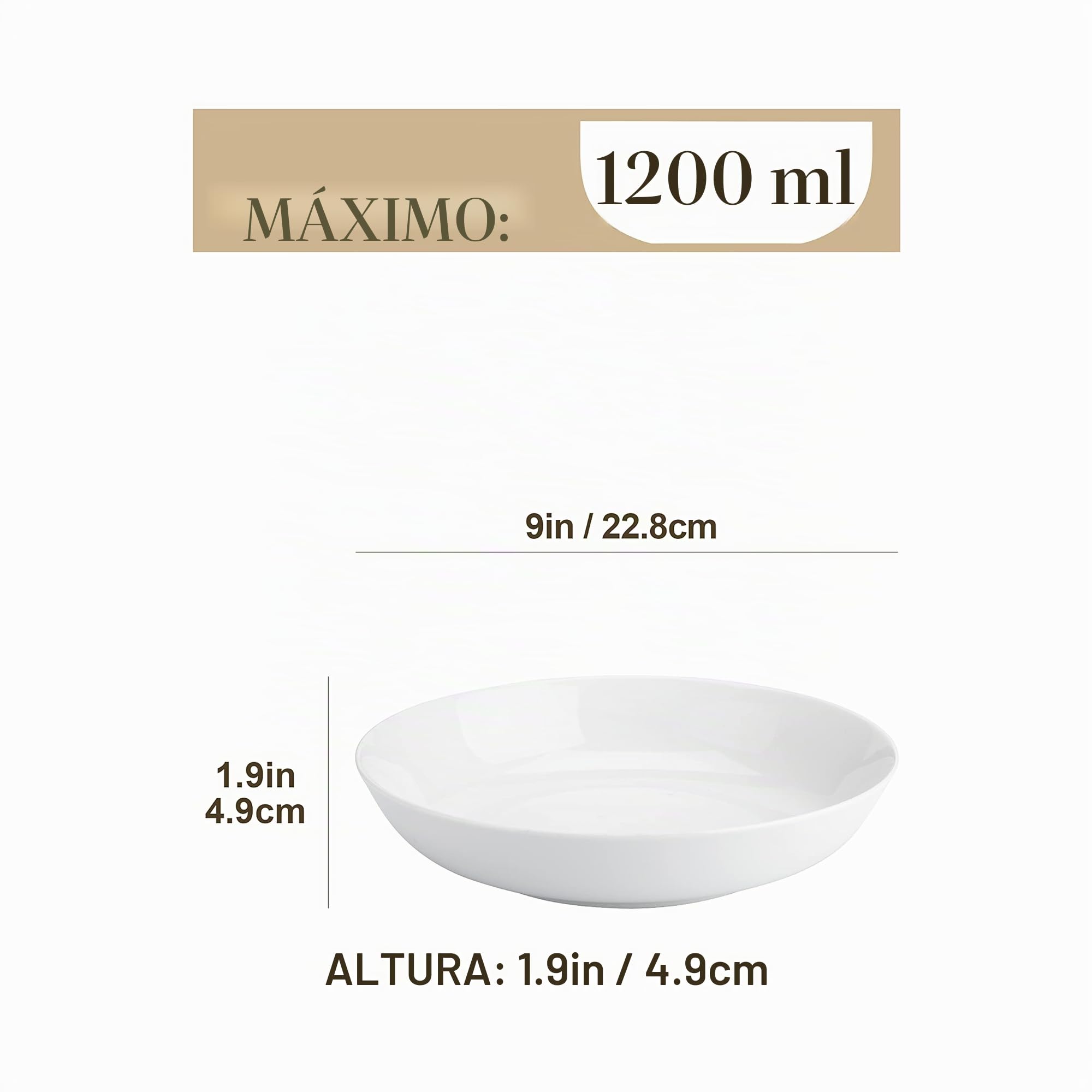 MALACASA Juego de 6 Cuencos para Pasta, 1200 ml Platos Hondos Sopa de Porcelana, Blanco Fuente Ensaladera Grande, Boles Desayuno para Ensalada, Pasta, Sopa y Frutas, Serie REGULAR