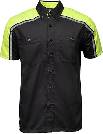 Milwaukee Motorcycle Clothing Co. MDM11608 - Camisa Mecánica Clásica Con Botones Y Rayas Reflectantes Para Hombre, Color Negro Y Gris, Multi, Pequeña