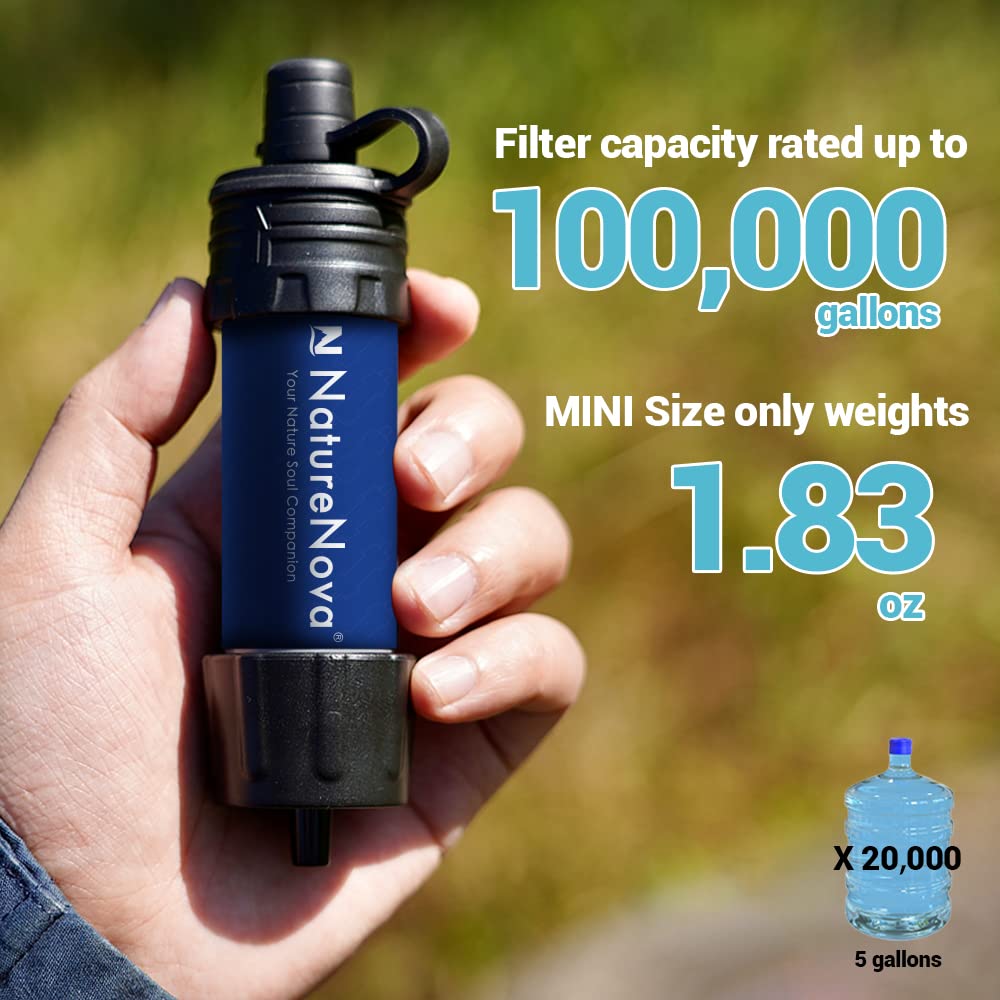 Mini filtr wody NatureNova przenośny awaryjny system filtracji wody turystyka kemping słomka sprzęt survivalowy gotowość awaryjna (niebieski, 4 sztuki)